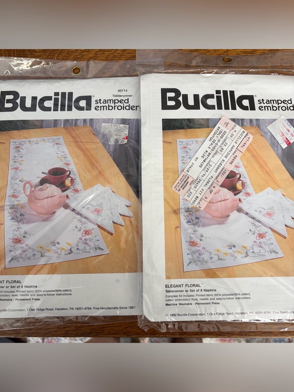 Vintage 1992 Bucilla Stamped Embroidery Kits Table Runner 8 Napkins Granny Chic